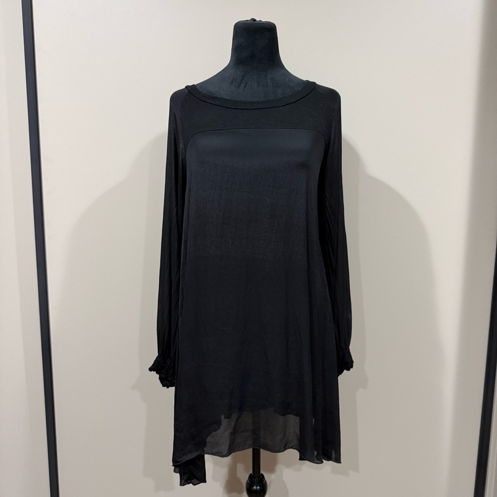 Made in Italy Black Sheer Silk Blend Tunic Top